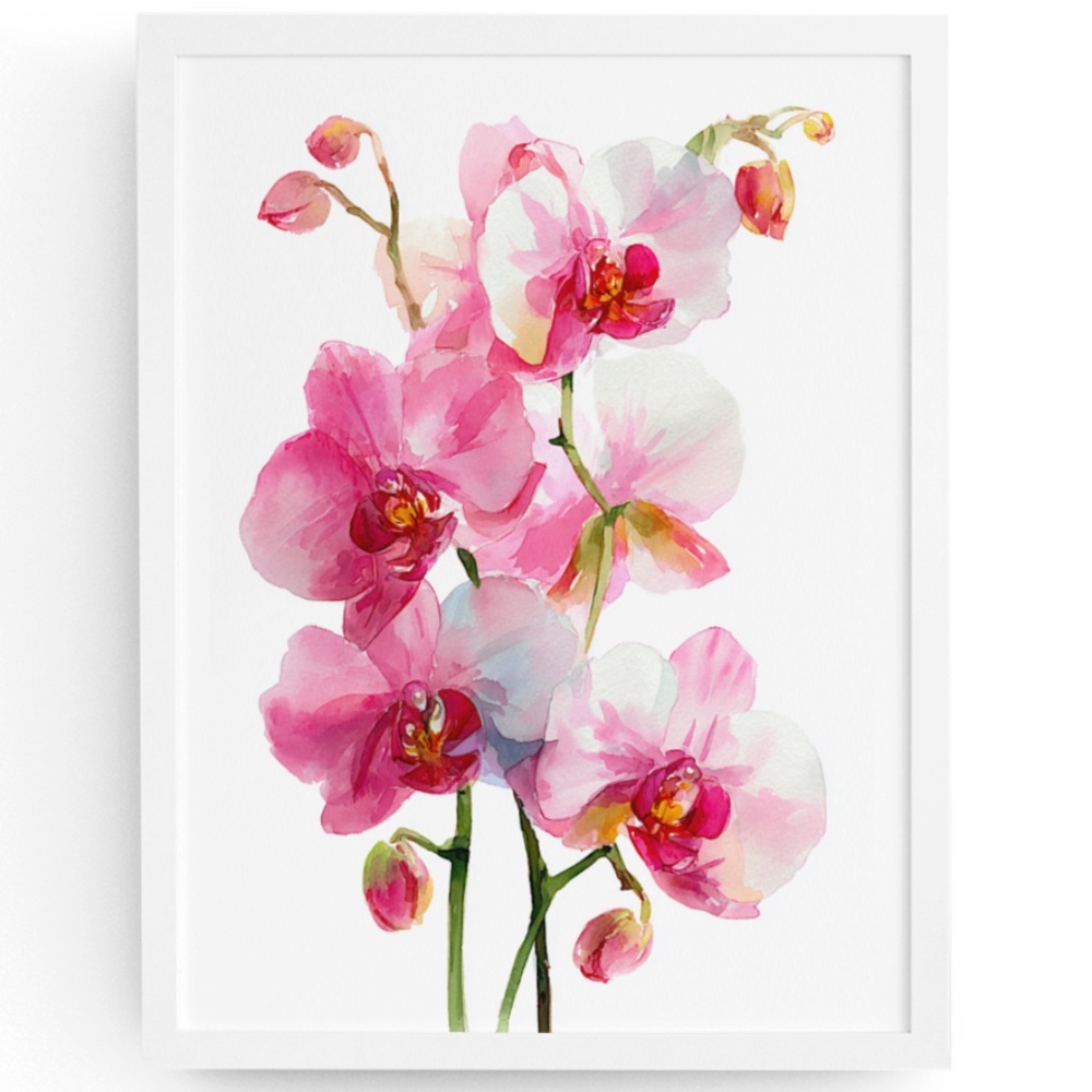 Watercolor Pink Orchids Wall Art Print Unframed - Elegant Floral Serenity